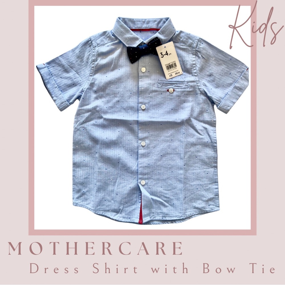 NWT Mothercare Blue Button Down Shirt with Bow Tie